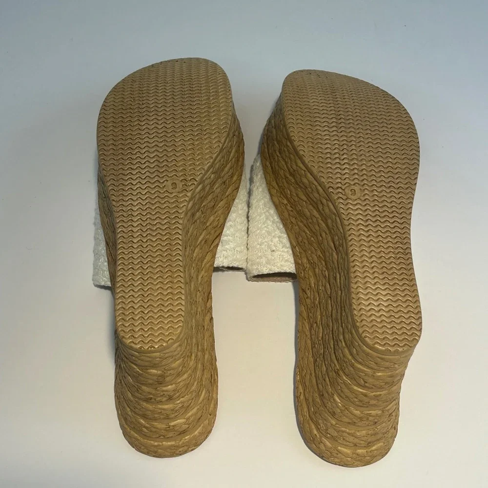 Sbicca Vintage Collection White Woven Platform Wedge Slide Sandals Womens 9 Boho